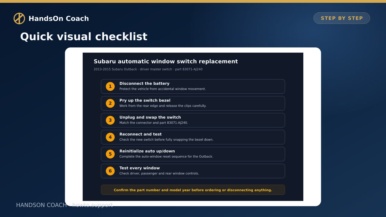 How to Replace a Subaru Outback Window Switch visual checklist