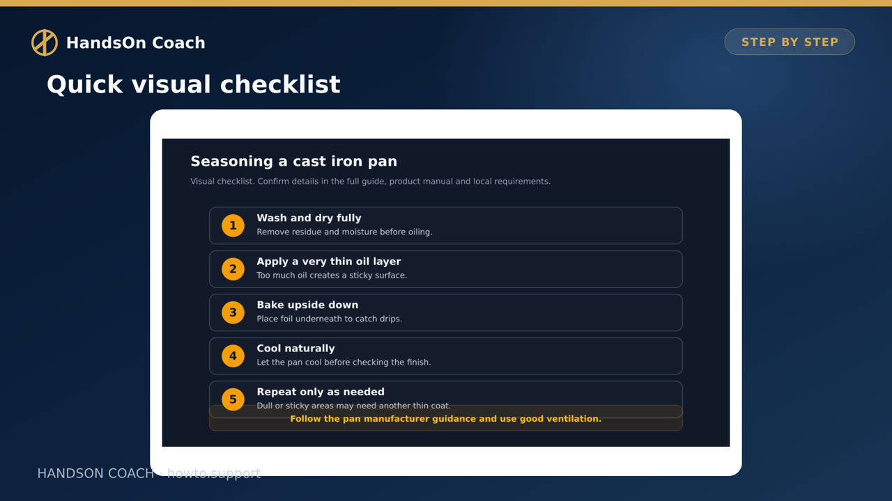 How to Clean and Season Cast Iron visual checklist